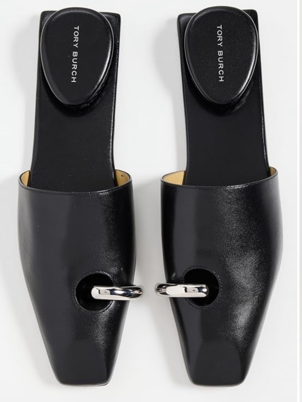 Tory Burch Black Leather Pierced Mules